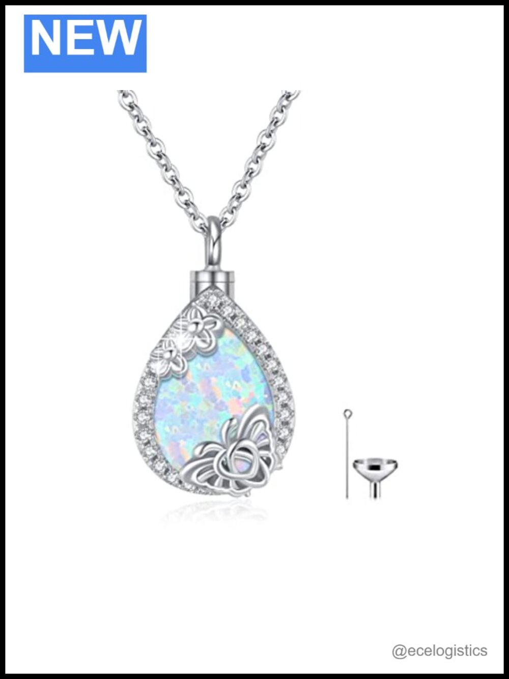 Opal Urn Locket Necklace 925 Sterling Silver Cremation Jewelry for Ashes